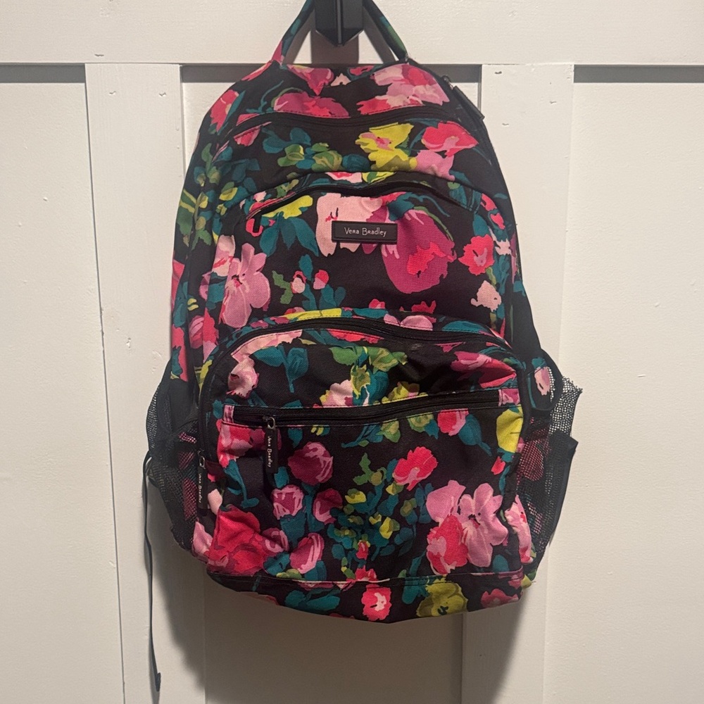 Vera Bradley Floral Backpack - Black, Pink, and Green